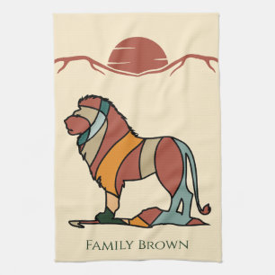 Serene Savanna Kind Lion Custom Family Name Tea Towel