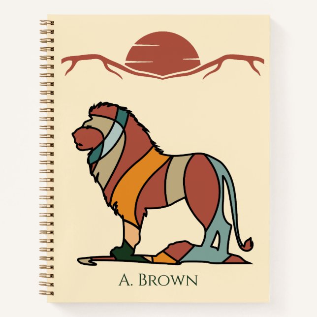 Serene Savanna Kind Lion Personalised Modern Earth Notebook (Front)