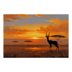 Serene Savannah Sunset – Wildlife Landscape Art Poster