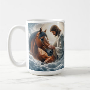 Serene Scene of Compassion with Jesus and Horse  Coffee Mug