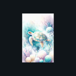 Serene Sea Turtle Decor<br><div class="desc">Discover a portal to an underwater realm with Do Tell A Belle's exclusive wall art, featuring a magical sea turtle gliding through whimsical underwater botanicals. This piece is a serene blend of pastel shades, including green, turquoise, blue, lavender, and pale yellow, offering a peaceful escape to the depths of the...</div>