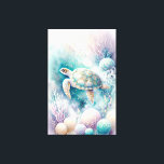 Serene Sea Turtle Decor<br><div class="desc">Discover a portal to an underwater realm with Do Tell A Belle's exclusive wall art, featuring a magical sea turtle gliding through whimsical underwater botanicals. This piece is a serene blend of pastel shades, including green, turquoise, blue, lavender, and pale yellow, offering a peaceful escape to the depths of the...</div>