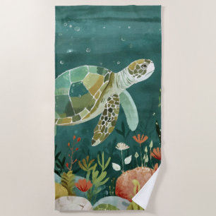 Serene Sea Turtle: Underwater Oasis Beach Towel