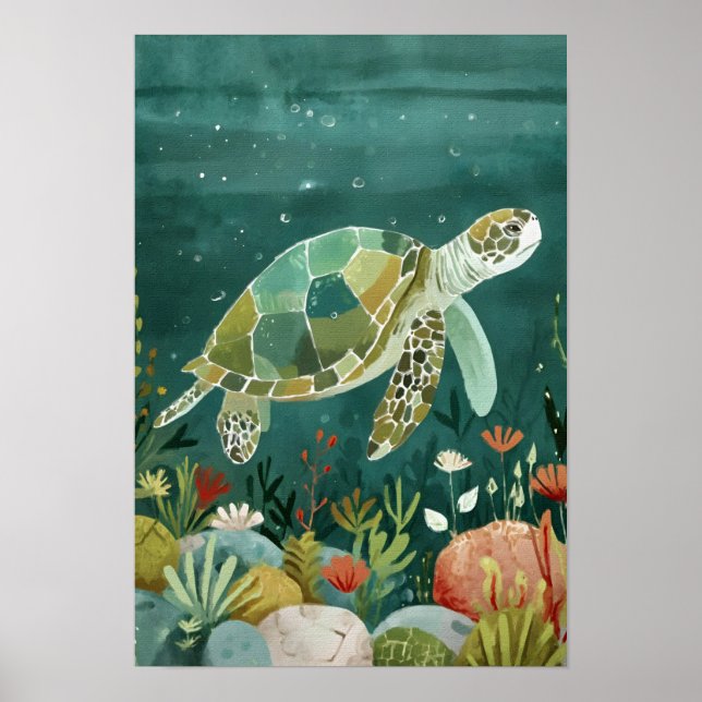 Serene Sea Turtle: Underwater Oasis Poster (Front)