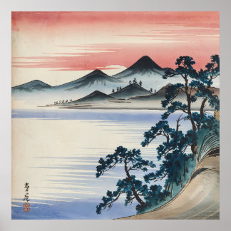 Serene Seascape Sunset Vintage Watercolor Painting Poster