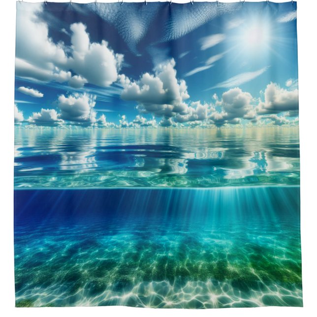 "Serene Seascape with Sandy Bottom" Shower Curtain (Front)