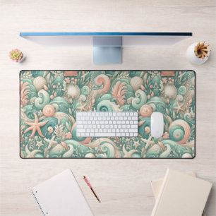 Serene Seashore Swirls: Pastel Ocean Whispers Desk Mat