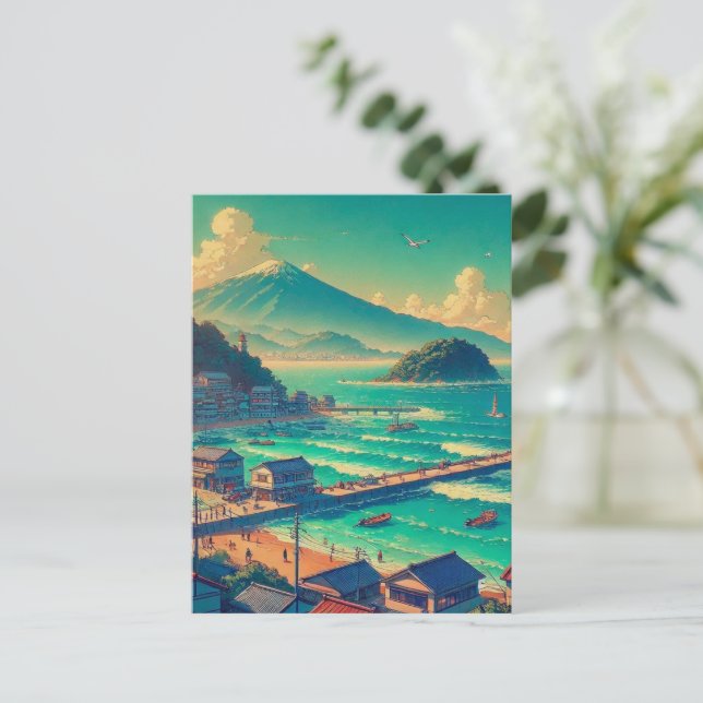 Serene Shores of Fuji Holiday Postcard (Standing Front)