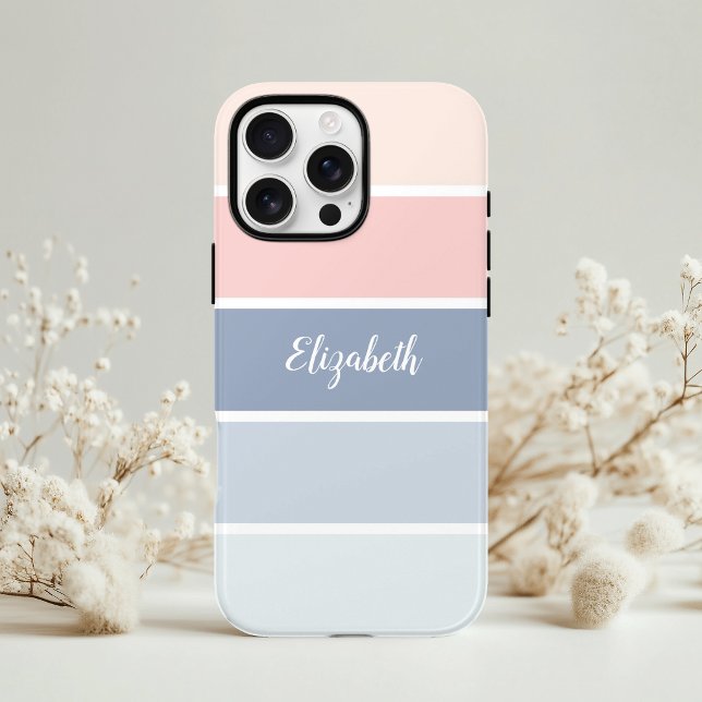 Serene Skies Dusty Blue Blush Stripes Personalised Case-Mate iPhone Case (Creator Uploaded)