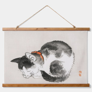 Serene Slumber: Sleeping Cat by Kōno Bairei Hanging Tapestry