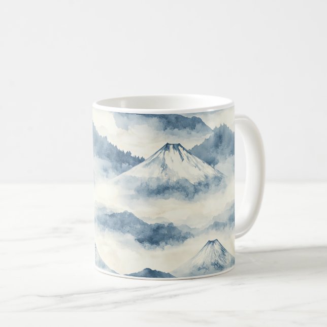 Serene Snow-Capped Mountains - Blue & White Coffee Mug (Front Right)