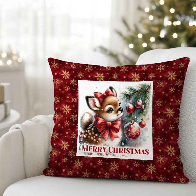 Serene snowy forest festive winter scene Christmas Cushion (Serene snowy forest festive winter scene Christmas pillow)