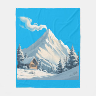 Serene Snowy Mountain Cabin T-Shirt Fleece Blanket
