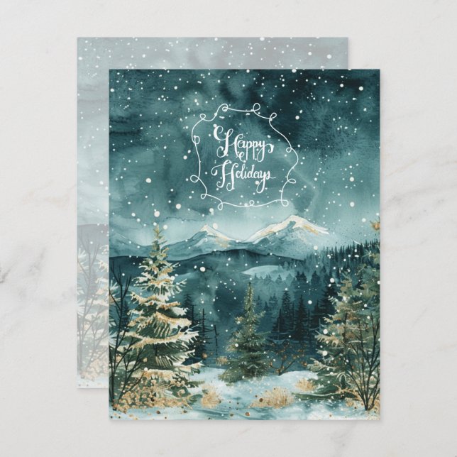 Serene Snowy Mountain Landscape Christmas Card (Front/Back)