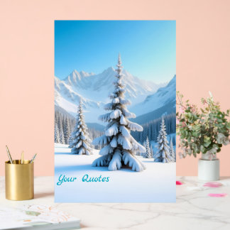 Serene Snowy Mountain Landscape & Winter Pine Tree Acrylic Sign