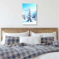 Serene Snowy Mountain Landscape & Winter Pine Tree