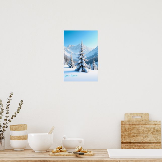 Serene Snowy Mountain Landscape & Winter Pine Tree Poster (Kitchen)