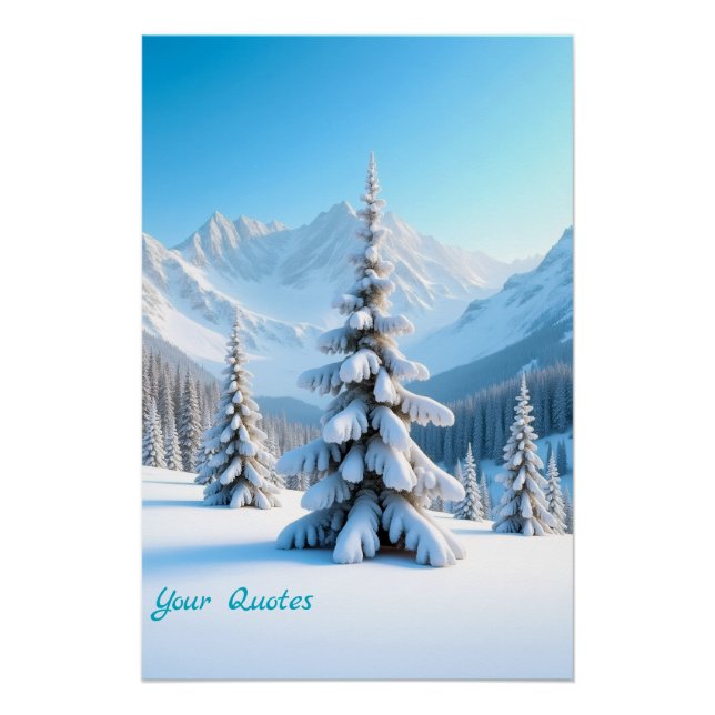 Serene Snowy Mountain Landscape & Winter Pine Tree Poster (Front)