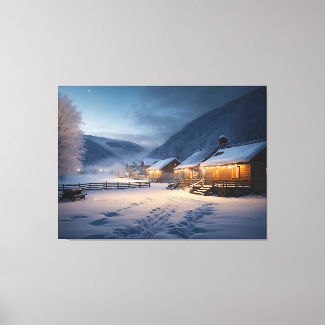 Serene Snowy Night: The Silence of the Snowflakes Canvas Print (Front)