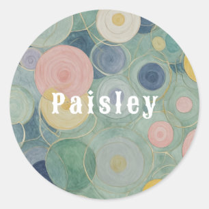 Serene Spheres: Pastel Blue Abstract Circles Classic Round Sticker