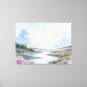 Serene Spring River Landscape - Restored 8K Oil Pa Canvas Print