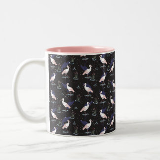 Serene Stork Pond Pattern - Elegant Reflections Two-Tone Coffee Mug