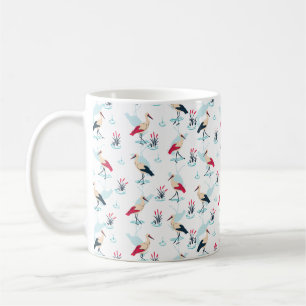 Serene Stork Sanctuary - Elegant Pond Scene Coffee Mug
