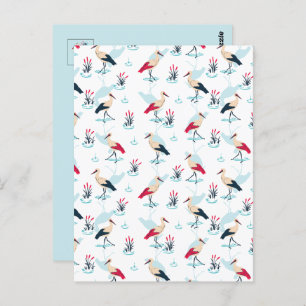 Serene Stork Sanctuary - Elegant Pond Scene Postcard