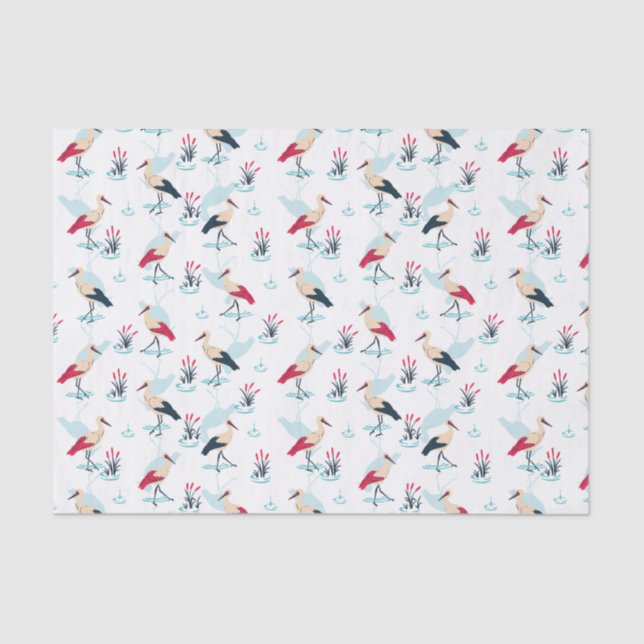 Serene Stork Sanctuary - Elegant Pond Scene Tissue Paper (Front)