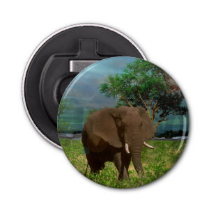 "Serene Strength: The Bull Elephant Grazing"  Bottle Opener