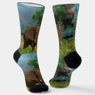 "Serene Strength: The Bull Elephant Grazing" Socks