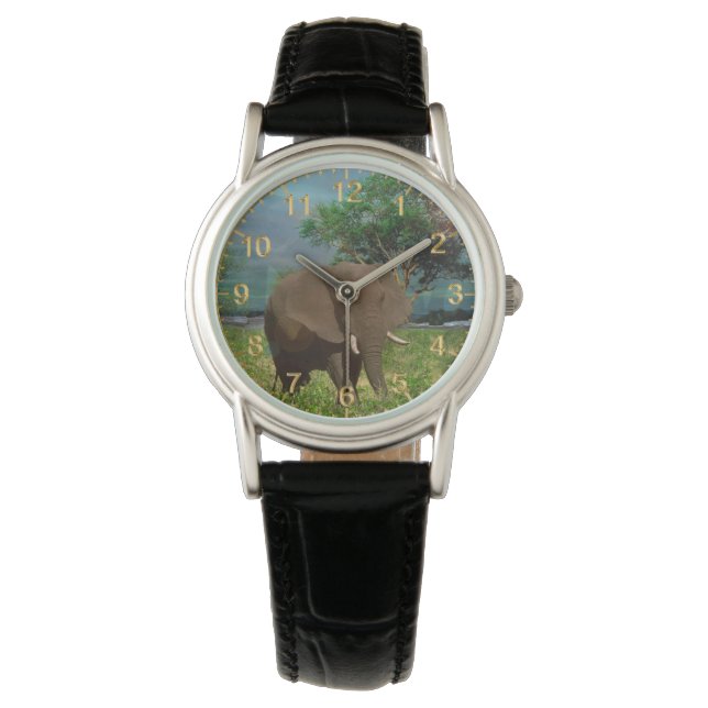 "Serene Strength: The Bull Elephant Grazing"  Watch (Front)