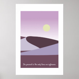 Serene Sun Rising Over Desert Purple Landscape Art Poster