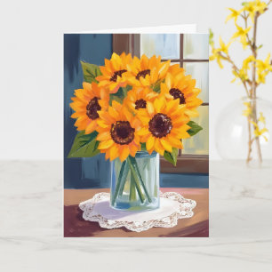 Serene Sunflowers Yellow Floral Watercolor Card