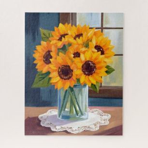 Serene Sunflowers   Yellow Floral Watercolor Jigsaw Puzzle