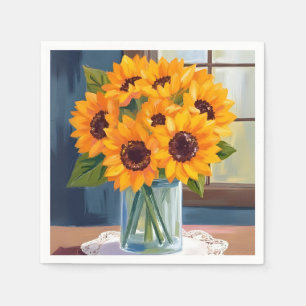Serene Sunflowers Yellow Floral Watercolor Napkin