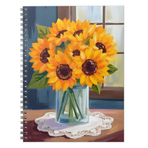 Serene Sunflowers Yellow Floral Watercolor Notebook