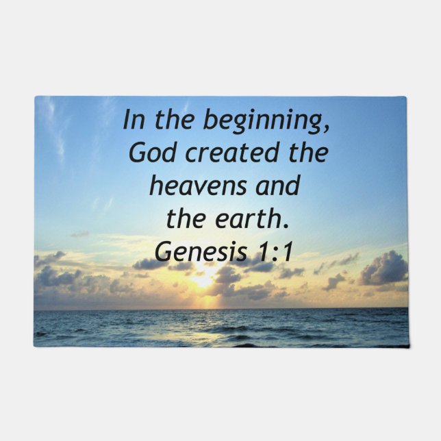 SERENE SUNRISE GENESIS 1:1 PHOTO SCRIPTURE DOORMAT (Front)