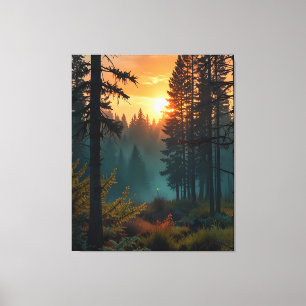 Serene Sunrise in the Forest – Mystical Nature Art Canvas Print