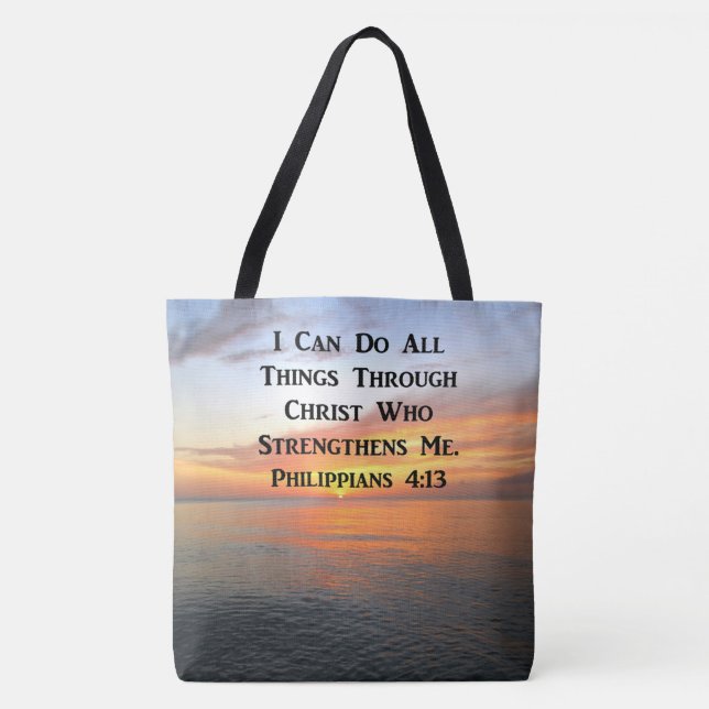 SERENE SUNRISE PHILIPPIANS 4:13 PHOTO SCRIPTURE TOTE BAG (Front)