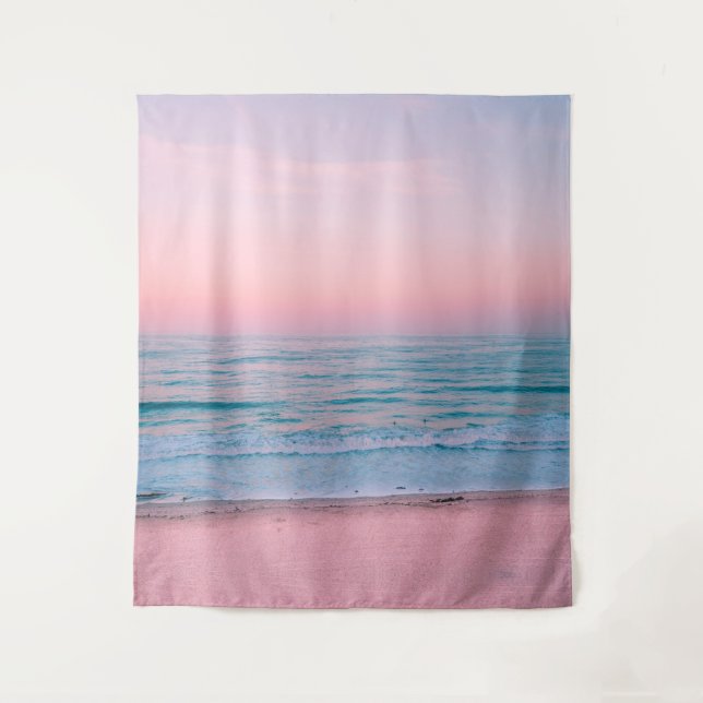 Serene Sunset | Abstract Blue Pink Pastel Beach Tapestry (Front)