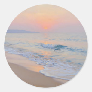 Serene Sunset Beach Ocean Glow Classic Round Sticker