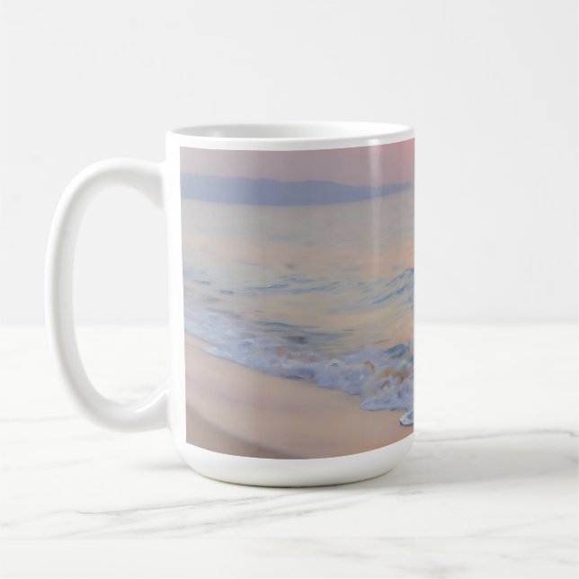 Serene Sunset Beach Ocean Glow Coffee Mug (Left)