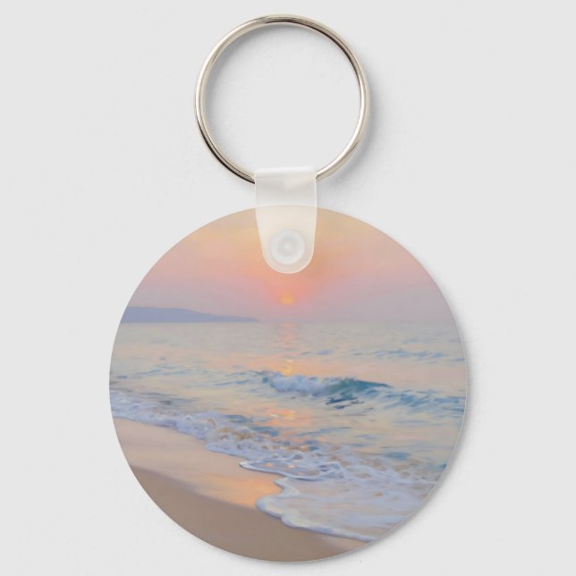 Serene Sunset Beach Ocean Glow Key Ring (Front)