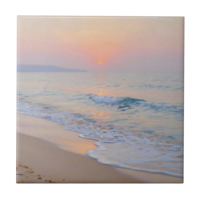 Serene Sunset Beach Ocean Glow Tile (Front)