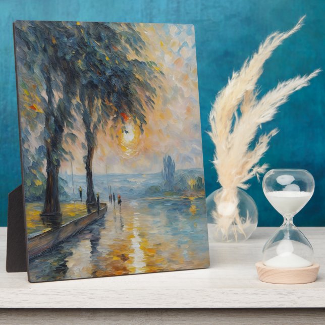 Serene Sunset by Water Impressionist Landscape Art Plaque (Side)