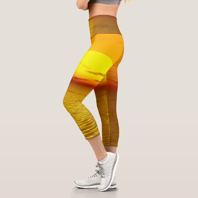 Serene Sunset Capri Leggings with Natural Design (Left)
