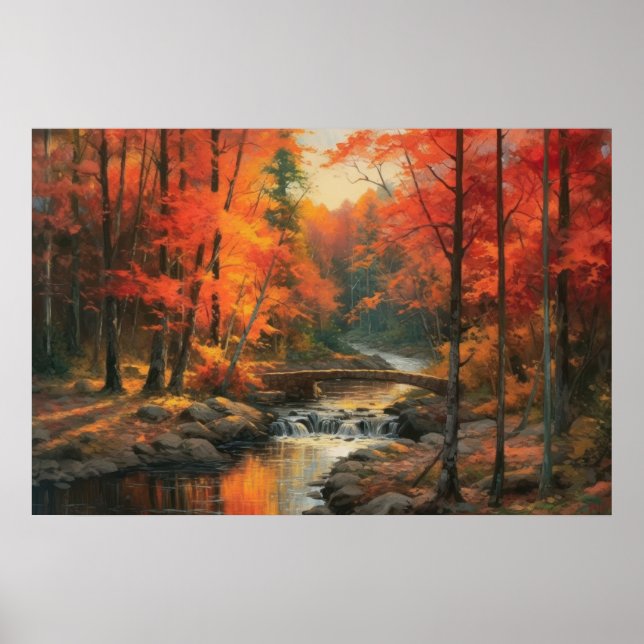 Serene Sunset in Fall Japanese Forest Fine Art Poster (Front)
