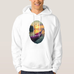 Serene Sunset Kayak: A Moment of Tranquil Fishing Hoodie