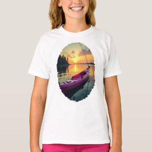 Serene Sunset Kayak: A Moment of Tranquil Fishing T-Shirt